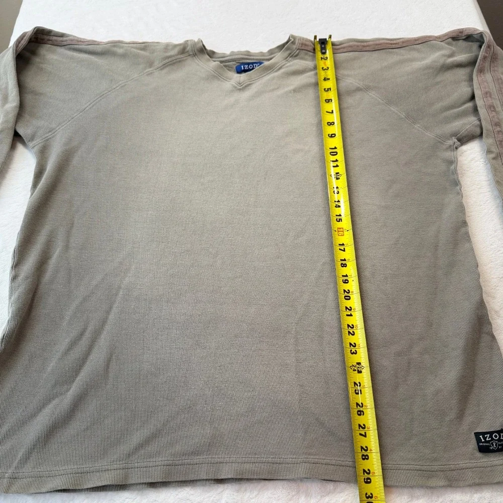 IZOD Waffle Knit Pullover Mens XL Sage Green Good Striped Shoulder Thermal